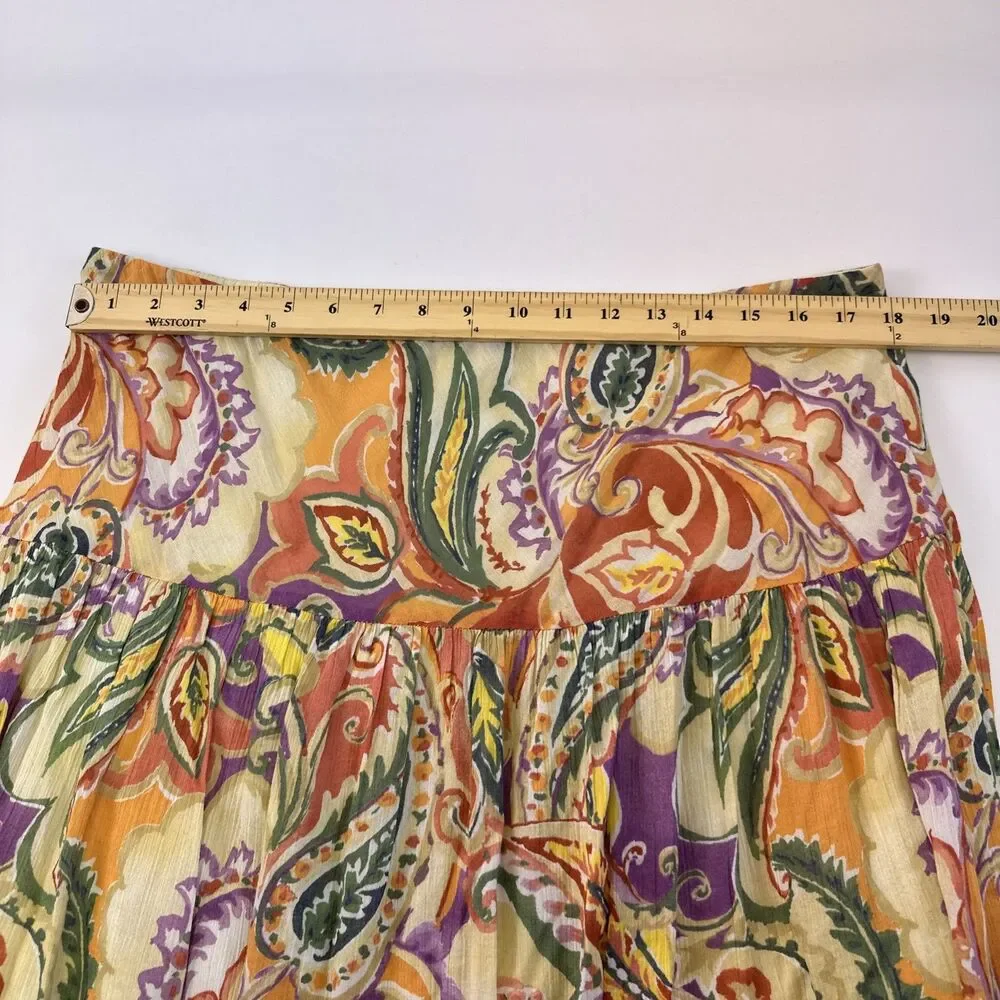 Chaps Maxi Skirt Multicolored Floral Paisley Tiered Cotton Elastic Boho Women XL